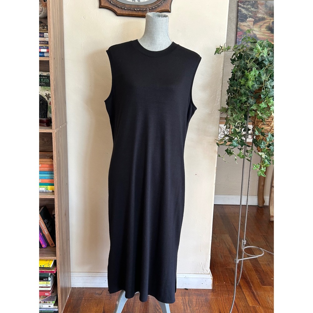 Prologue Midi Dress Women XL Solid Black NWT Casual Sleeveless Whimsgoth